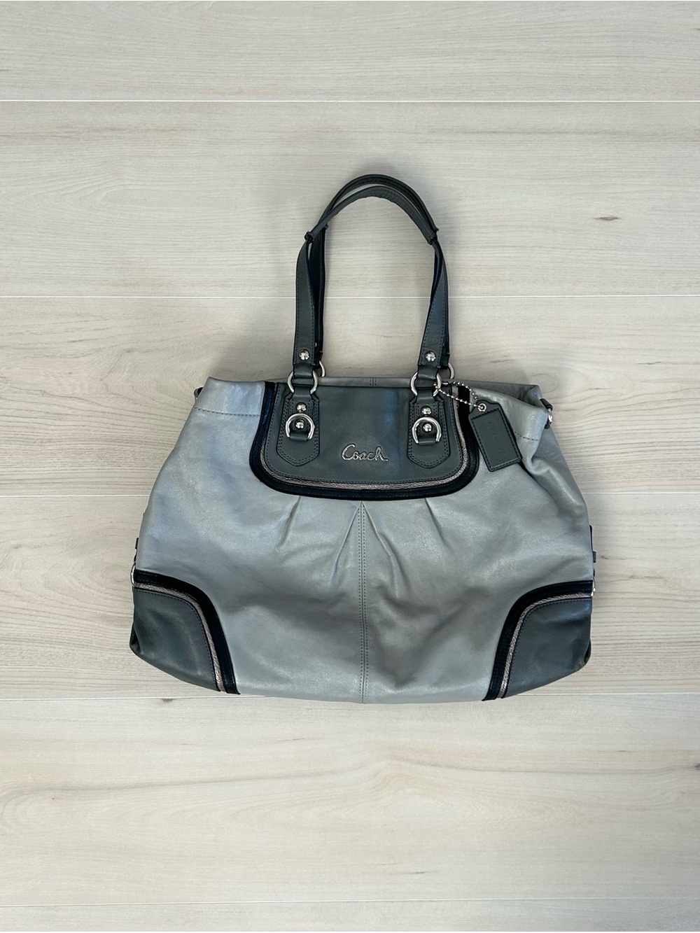 gray leather ashley coach bag